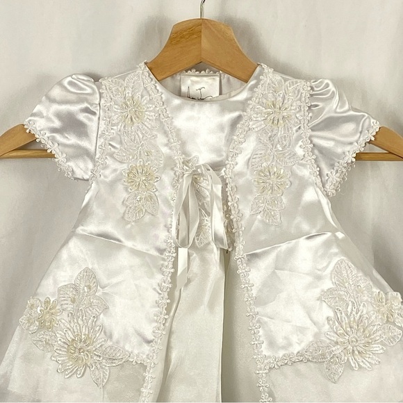 Aiden Jess Baby Girl White Baptism Christening Dress With Jacket And Bonnet - Picture 11 of 16